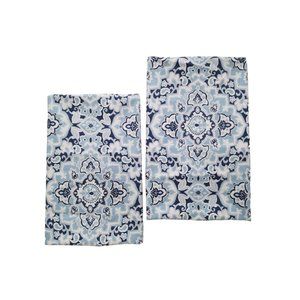 Raymond Waites King Pillow Sham Blues Medallion and Diamonds Pattern, Cotton